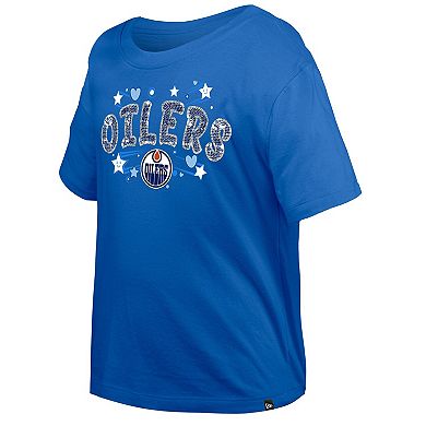 Girl's Youth New Era Royal Edmonton Oilers Flip Sequin T-Shirt