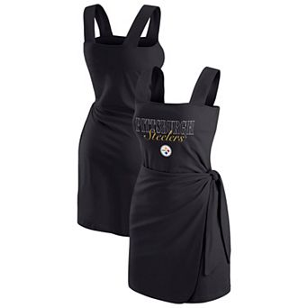 Women's WEAR by Erin Andrews Black Pittsburgh Steelers Wrap Dress