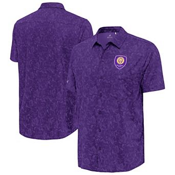 Men's��Antigua Purple Orlando City SC Lush Woven Button-Up Top