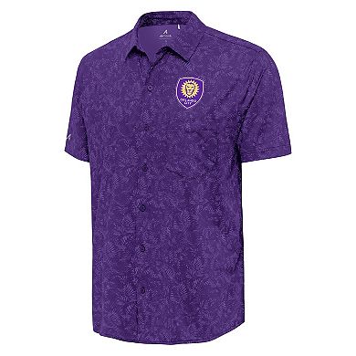 Men's Antigua Purple Orlando City SC Lush Woven Button-Up Top