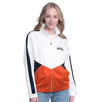 Women's G-III Sports by Carl Banks White/Navy Houston Astros Rally Rhinestone Raglan Full-Zip Track Jacket