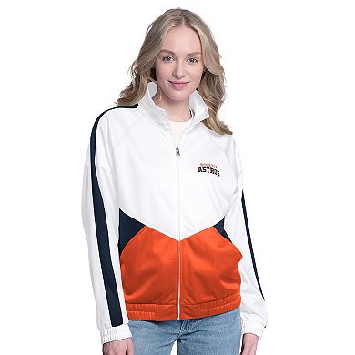 Women's G-III Sports by Carl Banks White/Navy Houston Astros Rally Rhinestone Raglan Full-Zip Track Jacket