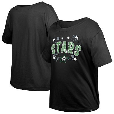 Girl's Youth New Era Black Dallas Stars Flip Sequin T-Shirt