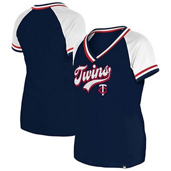 Women's New Era Navy Minnesota Twins Gameday Raglan V-Neck T-Shirt