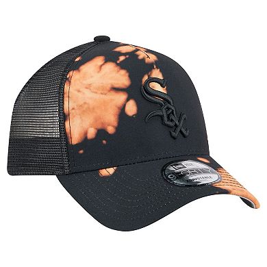 Men's New Era Black Chicago White Sox Bleached A-Frame 9FORTY Adjustable Hat