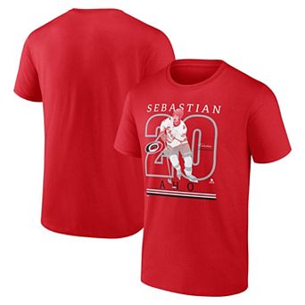 Men's Fanatics Sebastian Aho Red Carolina Hurricanes Authentic Stack Name & Number T-Shirt