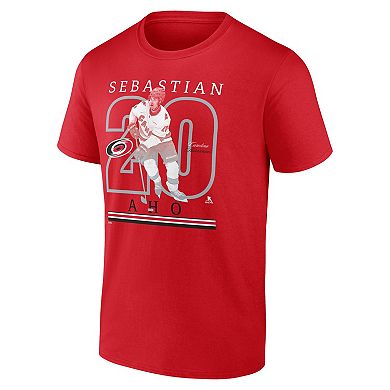 Men's Fanatics Sebastian Aho Red Carolina Hurricanes Authentic Stack Name & Number T-Shirt