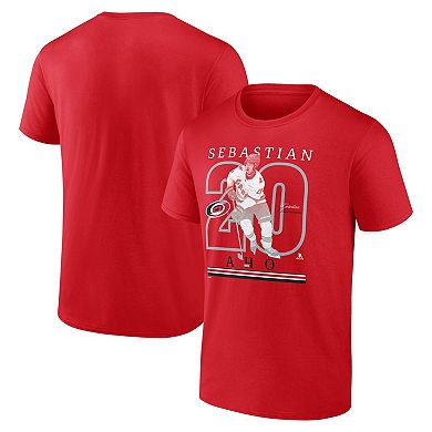 Men's Fanatics Sebastian Aho Red Carolina Hurricanes Authentic Stack Name & Number T-Shirt