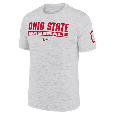 Men's Nike Ash Ohio State Buckeyes Velocity Baseball Wordmark Stack Dri-FIT T-Shirt