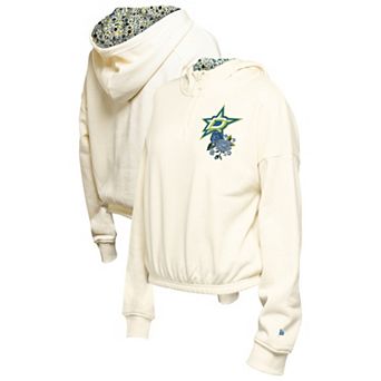 Women's New Era Cream Dallas Stars Glam Game Quarter-Zip Cropped Floral Hoodie Pullover