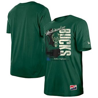 Men's New Era Hunter Green Milwaukee Bucks Distressed Throwback Vintage Color Pack T-Shirt