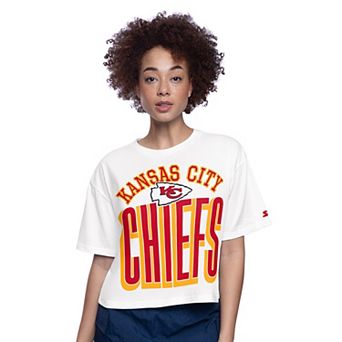 Women's Starter White Kansas City Chiefs Play the Ball Boxy Cropped T-Shirt