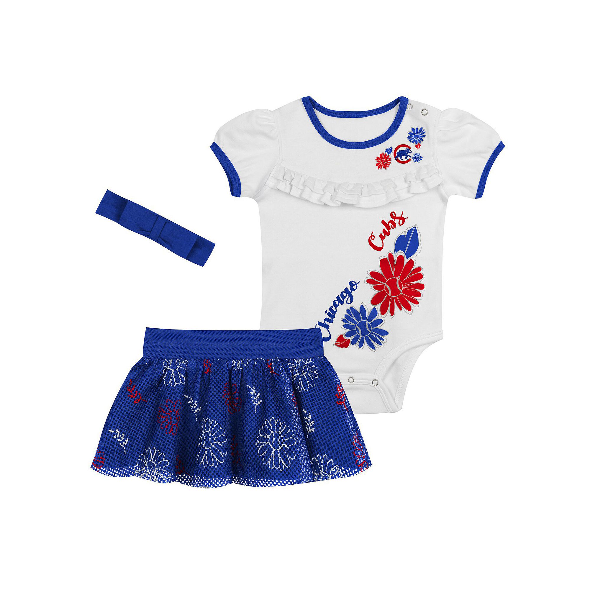 Newborn White/Royal Chicago Cubs Sweet Catcher 3-Piece Bodysuit, Headban