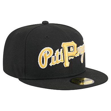 Men's New Era Black Pittsburgh Pirates Overlap 59FIFTY Fitted Hat