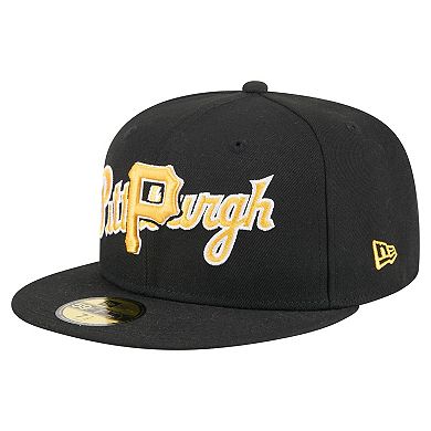 Men's New Era Black Pittsburgh Pirates Overlap 59FIFTY Fitted Hat