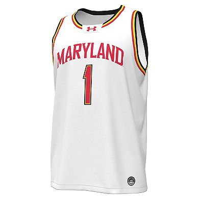 Men's Under Armour #1 White Maryland Terrapins Replica Basketball Jersey