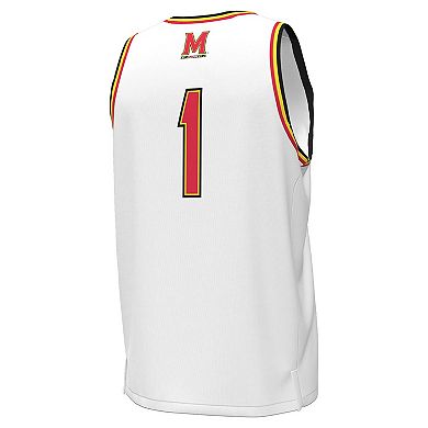 Men's Under Armour #1 White Maryland Terrapins Replica Basketball Jersey