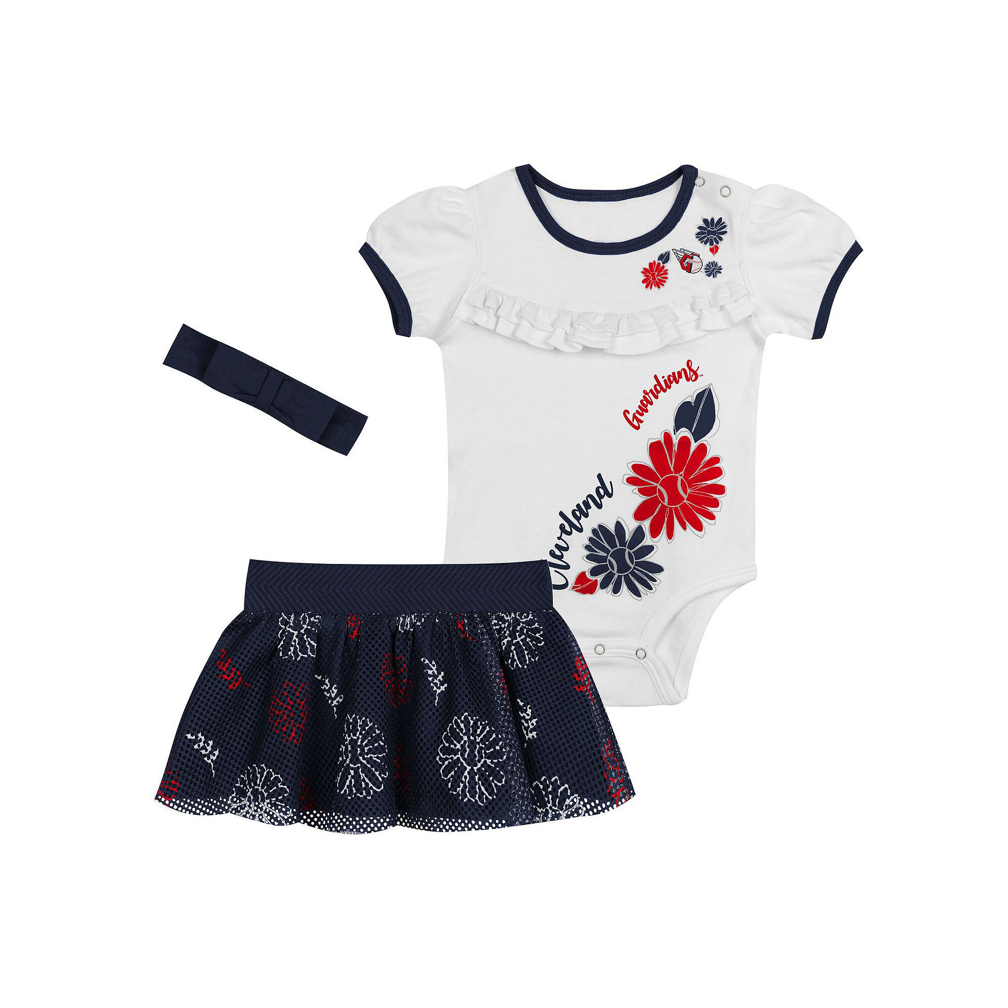 Newborn White/Navy Cleveland Guardians Sweet Catcher 3-Piece Bodysuit, H