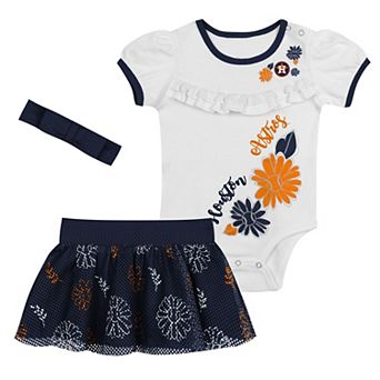 "Newborn White/Navy Houston Astros Sweet Catcher 3 pc Bodysuit, Headband and Skirt Set"