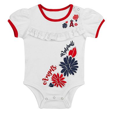 "Newborn White/Red Los Angeles Angels Sweet Catcher 3-Piece Bodysuit, Headband and Skirt Set"