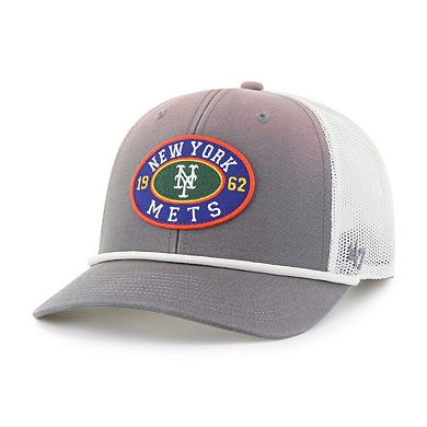 Men's '47 Gray/White New York Mets Tide Sweep Rope Trucker Adjustable Hat