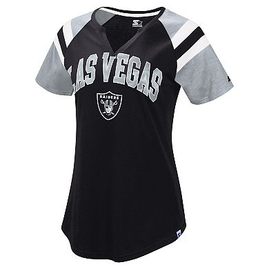 Women's Starter Black Las Vegas Raiders Game On Notch Neck Raglan T-Shirt