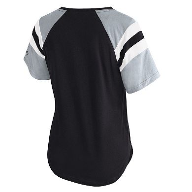 Women's Starter Black Las Vegas Raiders Game On Notch Neck Raglan T-Shirt