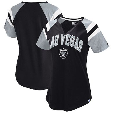 Women's Starter Black Las Vegas Raiders Game On Notch Neck Raglan T-Shirt