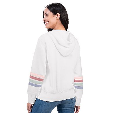 Women's G-III 4Her by Carl Banks White San Diego Padres Naamah Sleeve Stripe Fleece Full-Zip Hoodie