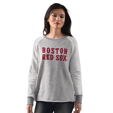 Women's G-III 4Her by Carl Banks Heather Gray Boston Red Sox Gridiron Raglan Pullover Sweatshirt