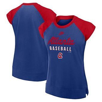 Women's Nike Royal/Red Atlanta Braves Cooperstown Collection Raglan Dri-FIT T-Shirt