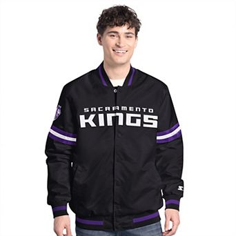 Men's Starter Black/Purple Sacramento Kings Scout Full Snap Varsity Jacket