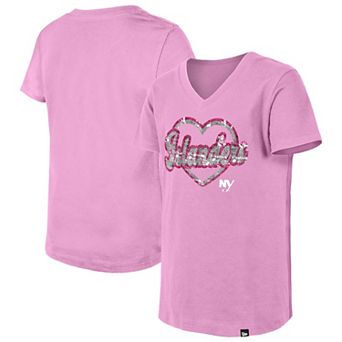 Girl's Youth New Era Pink New York Islanders Flip Sequin V-Neck T-Shirt