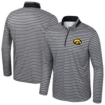 Men's Colosseum Black Iowa Hawkeyes Striped Quarter-Zip Top