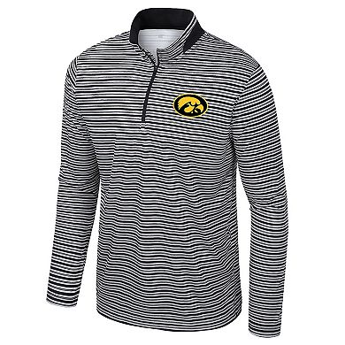 Men's Colosseum Black Iowa Hawkeyes Striped Quarter-Zip Top