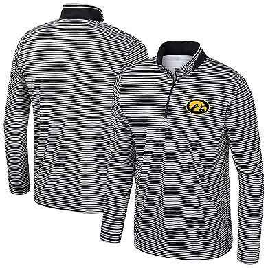 Men's Colosseum Black Iowa Hawkeyes Striped Quarter-Zip Top