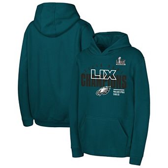 Youth Fanatics Midnight Green Philadelphia Eagles Super Bowl LIX Champions Iconic Victory Pullover Hoodie