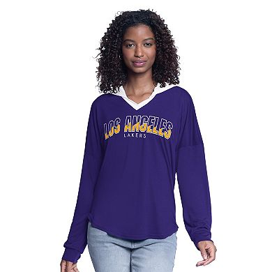 Women's G-III 4Her by Carl Banks Purple Los Angeles Lakers Bench Player Oversized Long Sleeve Hooded Top