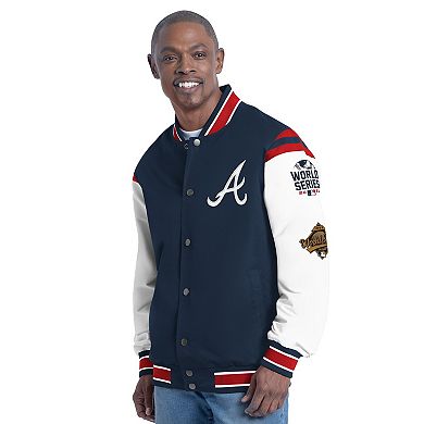 Men's G-III Sports by Carl Banks Navy Atlanta Braves Recruit Commemorative Full-Snap Varsity Jacket
