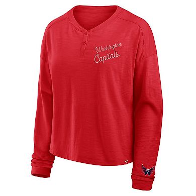 Women's Fanatics Red Washington Capitals Oversized All Out Effort Long Sleeve Henley T-Shirt