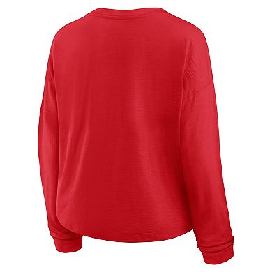 Women's Fanatics Red Washington Capitals Oversized All Out Effort Long Sleeve Henley T-Shirt