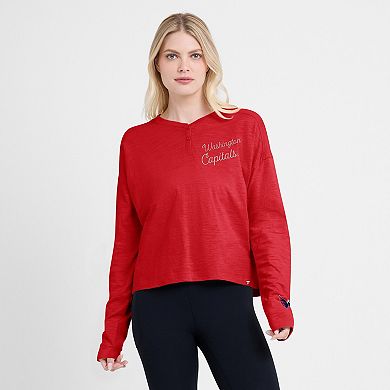 Women's Fanatics Red Washington Capitals Oversized All Out Effort Long Sleeve Henley T-Shirt