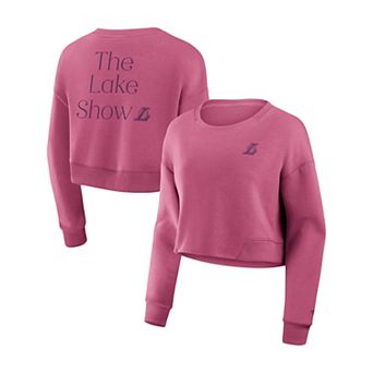 Women's Fanatics Pink Los Angeles Lakers Studio Tri-Blend Cropped Pullover Sweatshirt