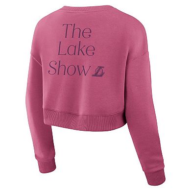 Women's Fanatics Pink Los Angeles Lakers Studio Tri-Blend Cropped Pullover Sweatshirt