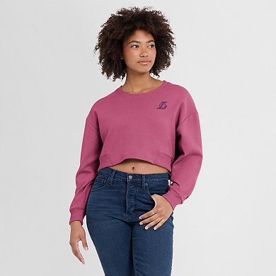 Women's Fanatics Pink Los Angeles Lakers Studio Tri-Blend Cropped Pullover Sweatshirt