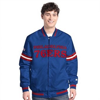 Men's Starter Royal/Red Philadelphia 76ers Scout Full Snap Varsity Jacket
