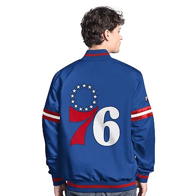 Men's Starter Royal/Red Philadelphia 76ers Scout Full Snap Varsity Jacket