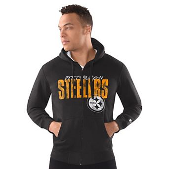Men's Starter Black Pittsburgh Steelers Distressed Classic Full-Zip Hoodie