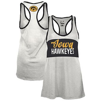 Women's Pressbox White/Black Iowa Hawkeyes Tracy Racerback Burnout Tank Top
