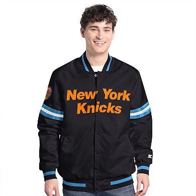 Men's Starter Black New York Knicks Scout Varsity Full-Snap Jacket